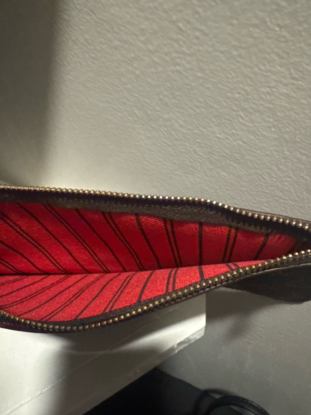 Lv Monogram Canvas Wristlet with Natural Vachetta and Red Trim - Picture 2 of 2